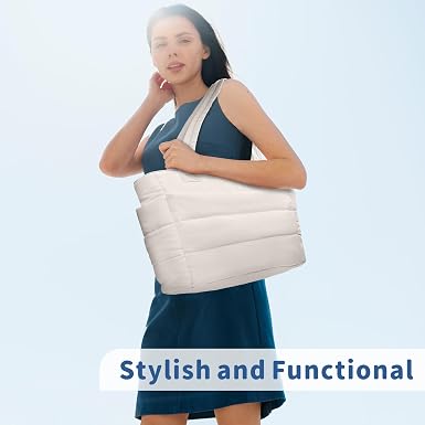 Lightweight Quilted Puffer Tote Bag for Women, Travel & Work