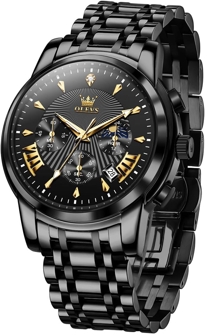 OLEVS Men's Waterproof Luminous Chronograph Watch Gold Black