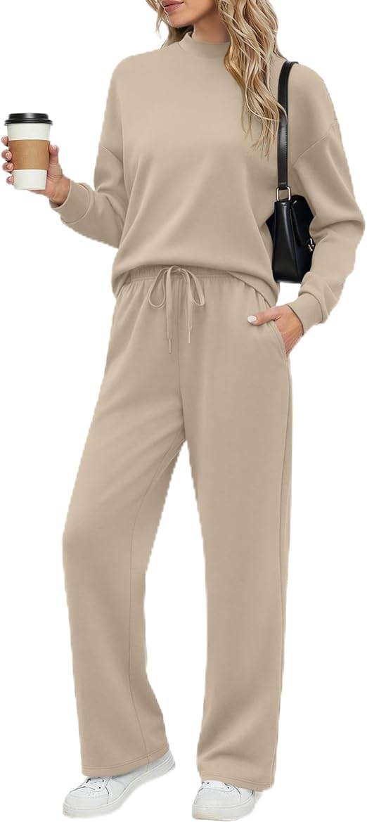 Ekouaer Women's Mock Neck Lounge Set with Wide Leg Pants
