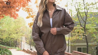 Women's Oversized Faux Leather Jacket for Fall & Winter