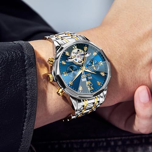 OLEVS Men's Automatic Skeleton Luxury Diamond Watch Stainless Steel