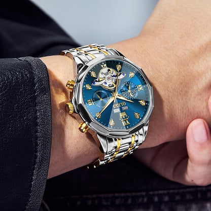 OLEVS Men's Automatic Skeleton Luxury Diamond Watch Stainless Steel