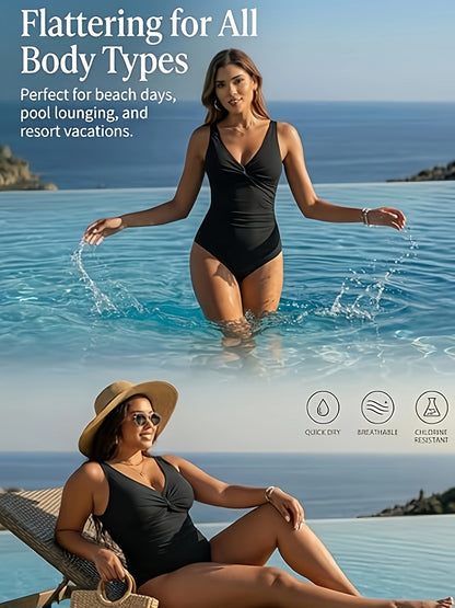 Solid Color Backless One-Piece Swimsuit with Tummy Control