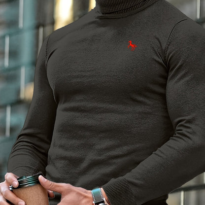 Men'S High-Neck Knitted Sweater | Slim Fit Pullover with Embroidered Spurs Design, Soft and Comfortable, Rayon Fabric, Fall/Winter Collection