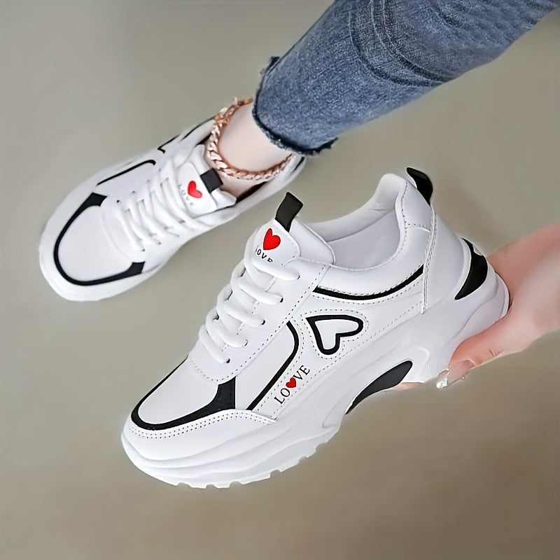 Women's Lightweight Low-Top Heart Lace-Up Sneakers for Casual Wear