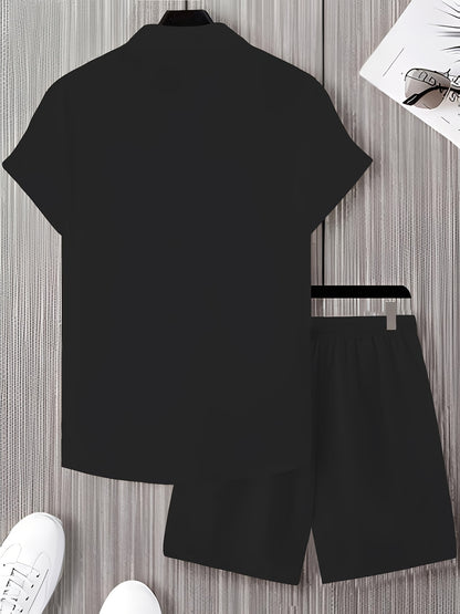 Men's Summer Short-Sleeve Shirt and Shorts Set - Casual Polyester