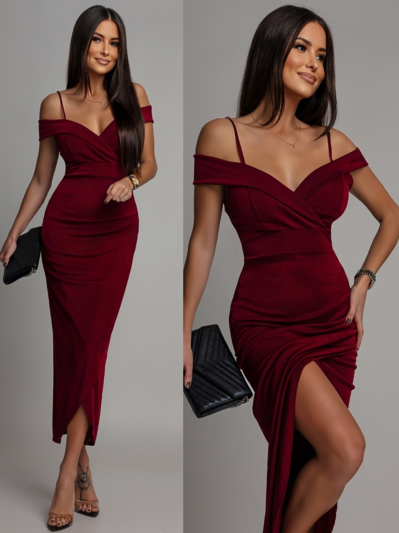 Elegant Women’s Off-Shoulder Bodycon Cami Dress with Slit