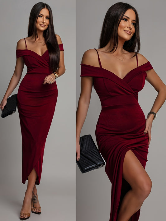 Elegant Women’s Off-Shoulder Bodycon Cami Dress with Slit
