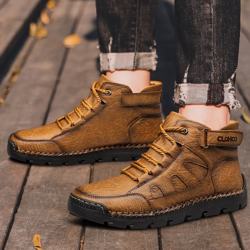 Handmade Men's Ankle Boots - Casual High-Top Rubber Sole Shoes
