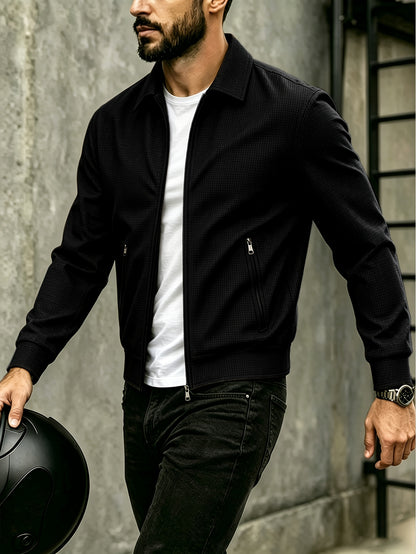 Men's Spring/Fall Sporty Lapel Waffle Knit Zip Jacket