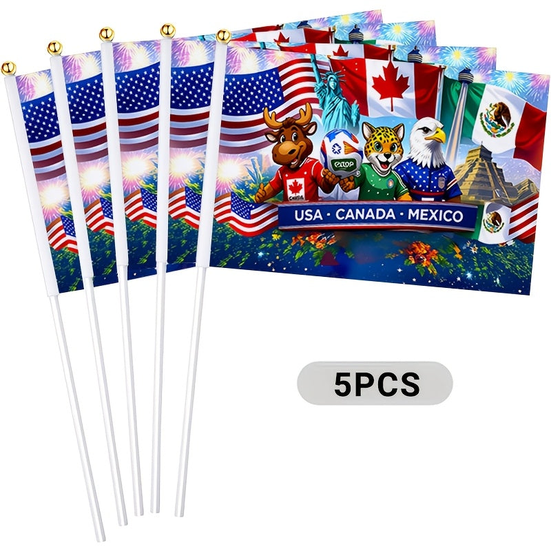 2026 World Cup Fan Handheld Flag with USA, Canada & Mexico Mascots
