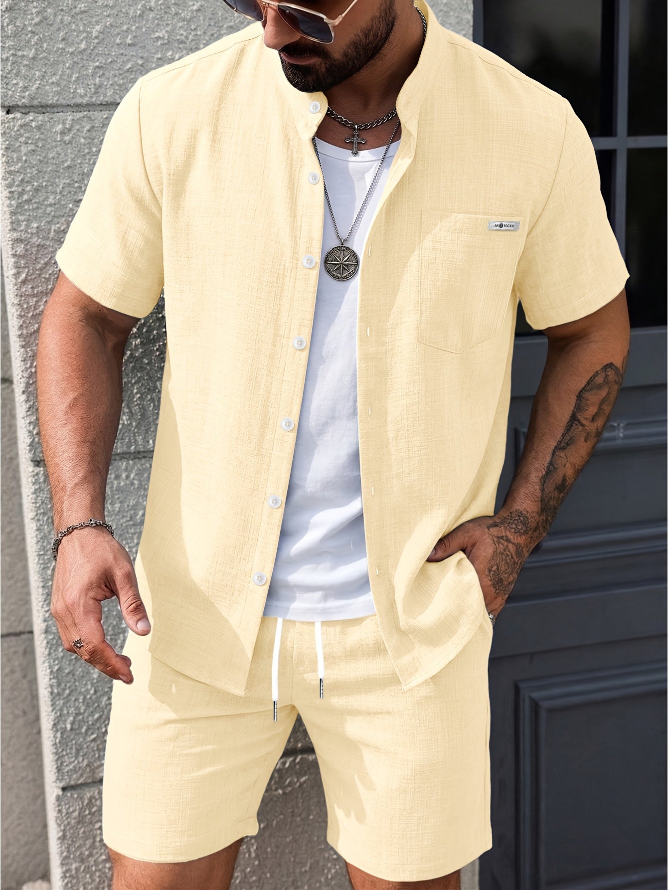 Men's Summer Casual 2-Piece Set Short Sleeve Shirt & Shorts