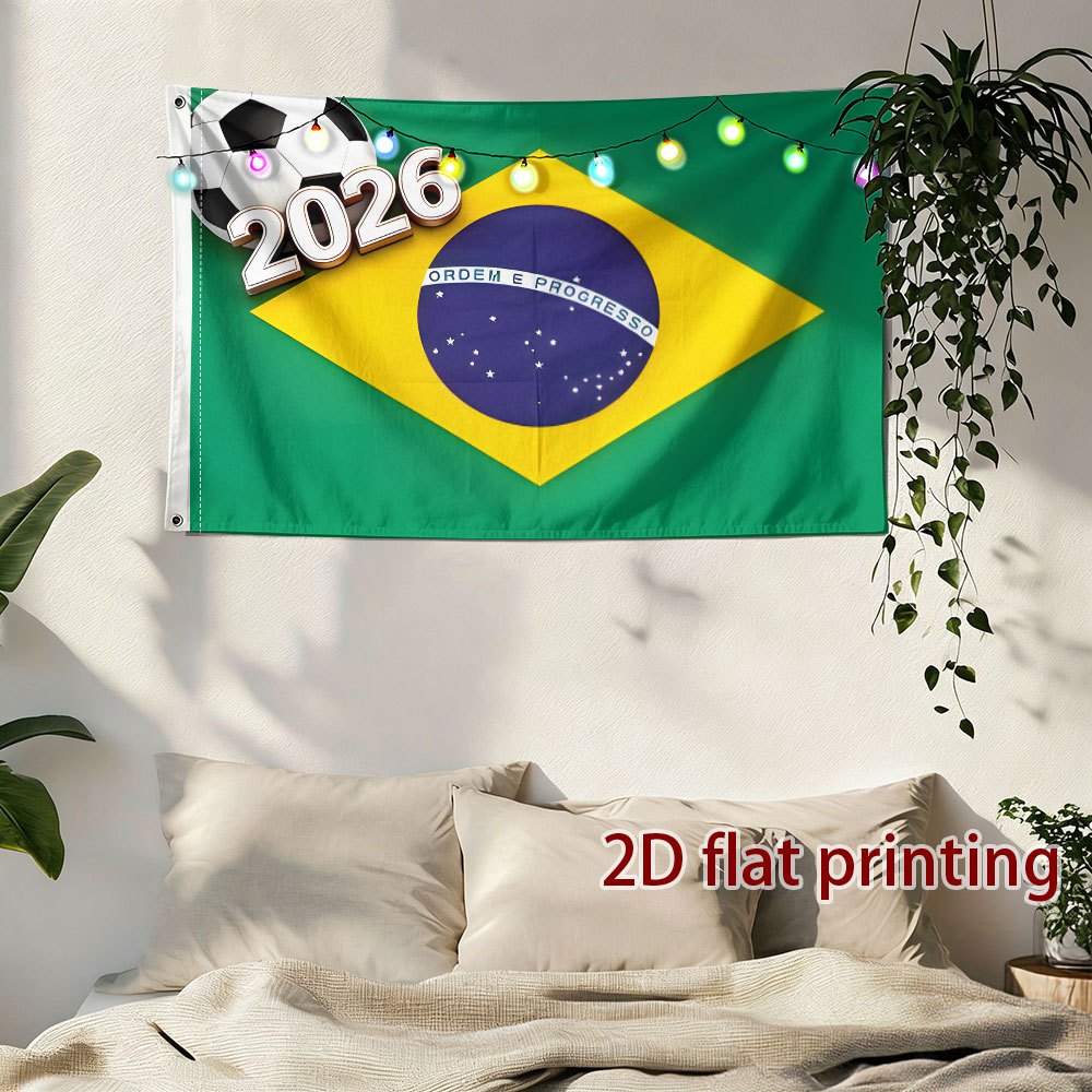 3-Color Football Fan Support Flag - Green Yellow Blue Polyester