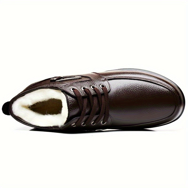 Men's Genuine Leather Winter Snow Boots - Short Ankle Boots with Rubber Sole, Lace-Up Cold-Weather Footwear for Ice & Snow, Heavy-Duty Traction (Wide Fit Available) - Ideal for Skiing, & Outdoor Activities (No