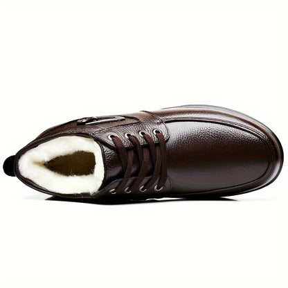 Men's Genuine Leather Winter Snow Boots - Short Ankle Boots with Rubber Sole, Lace-Up Cold-Weather Footwear for Ice & Snow, Heavy-Duty Traction (Wide Fit Available) - Ideal for Skiing, & Outdoor Activities (No