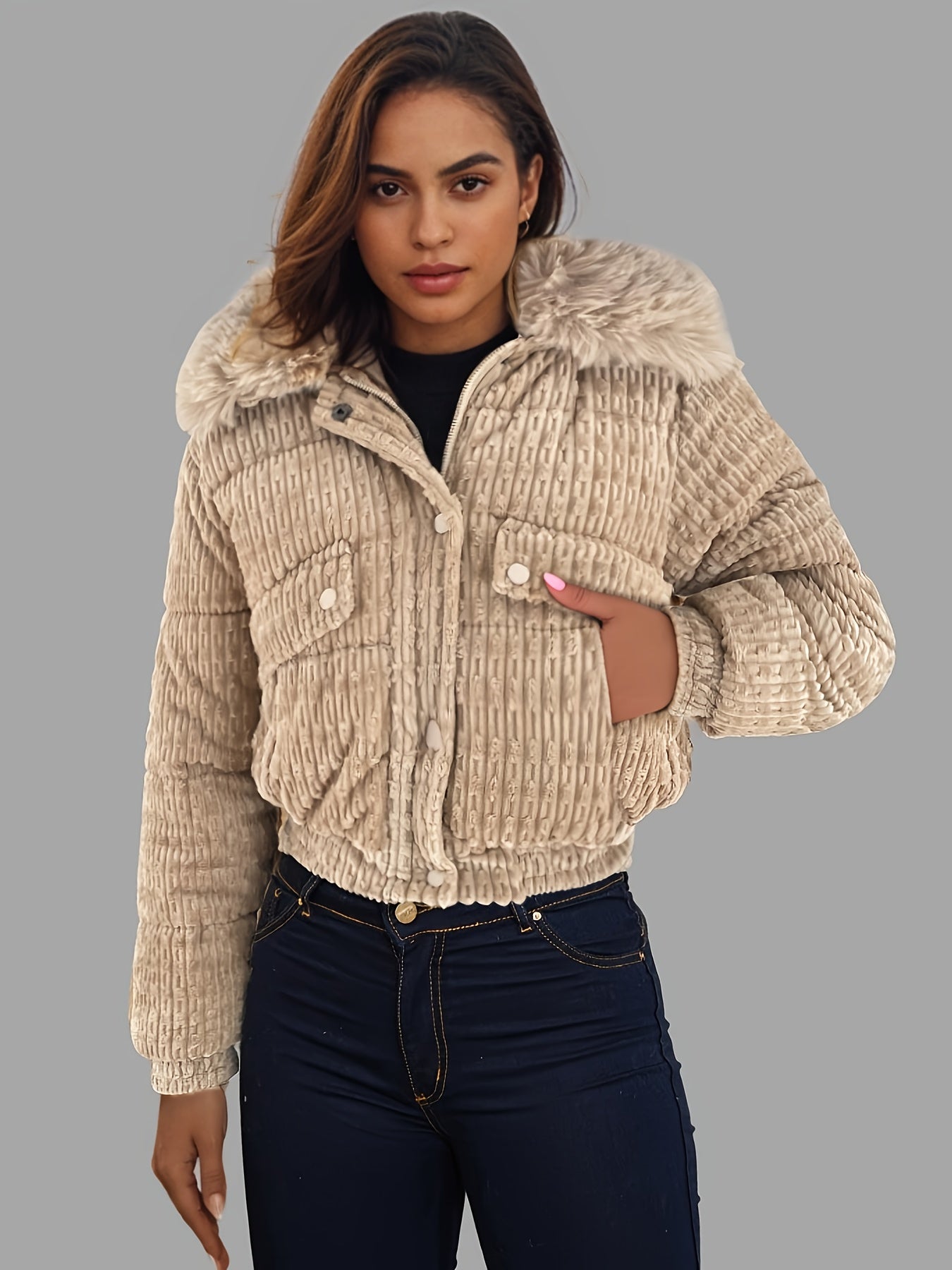 Women'S Winter Jacket - Full-Zip Coat with Detachable Fur Collar, Burgundy/Red - Cold Weather Outerwear for Everyday & Formal Events