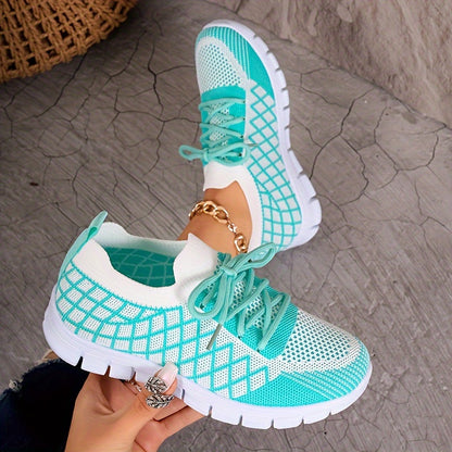 Women's Breathable Knit Sneakers - Lightweight, Lace-Up Casual Shoes with EVA Sole, Available in Brown, Purple, Orange, and Yellow Gradient - Stylish All-Season Footwear, Ladies Sneakers
