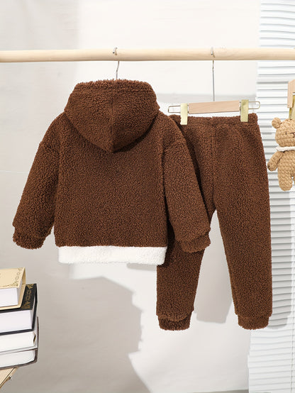 Boys' Fashion Plus Velvet Thickened Double-sided Velvet Warm Embroidered Cute Suit, Perfect for Outdoor