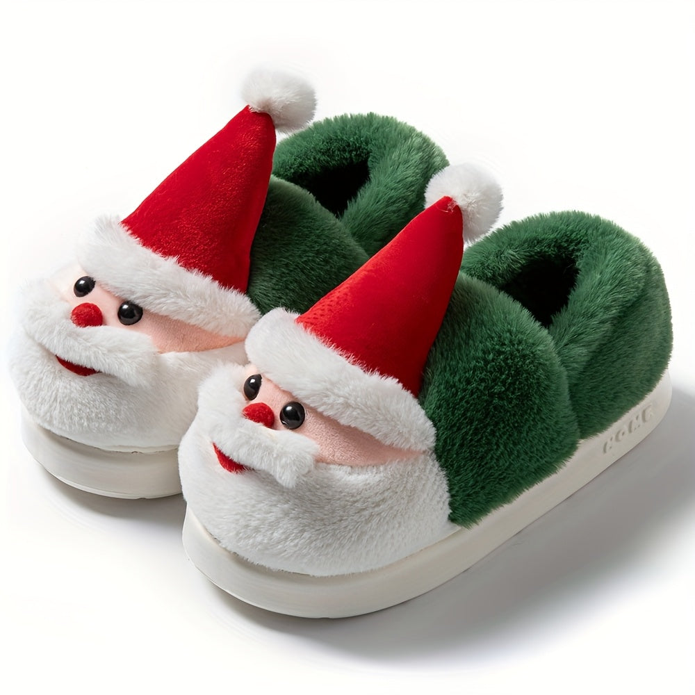 Cozy Christmas Santa Slippers for Women and Men - Warm, Thick Sole, Plush Winter Shoes with Festive Red and White Design, Perfect for Holiday Celebrations, Holiday Slippers|Playful Design|Soft Fabric Upper