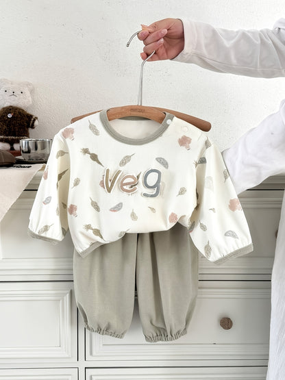 Boys' Autumn Crew Neck Letter Print Top & Casual Pants Set