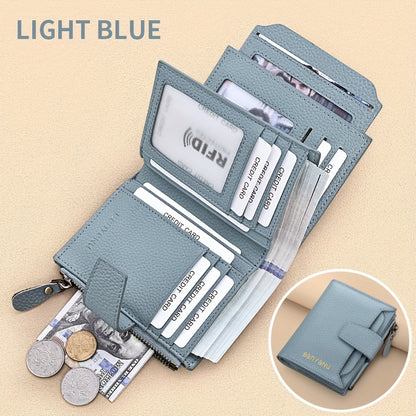 BANYANU Women'S Genuine Faux Leather Wallet - Red Lychee Grain Texture, Multi-Card Slots, Zippered Coin Pocket, Detachable ID Window, Compact Design for Everyday Use, Secure Coin Storage | Stylish Wallet | Synthetic