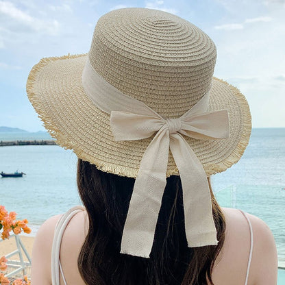 Women's Linen Wide Brim Butterfly Beach Sun Hat for Summer