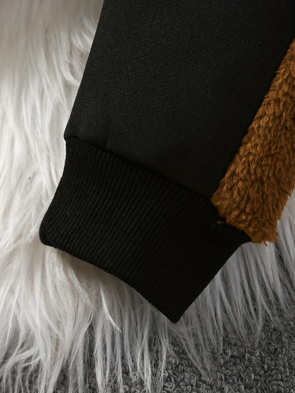 Cozy & Cute Boys' 2pcs Set: Fleece-Lined Bear Embroidered Hoodie and Pants - Perfect for Fall/Winter, Perfect for Outdoor