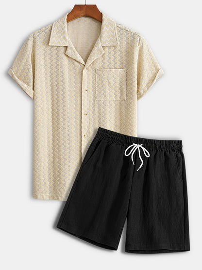 Men's Stretch Jacquard Short Sleeve Shirt & Shorts Set