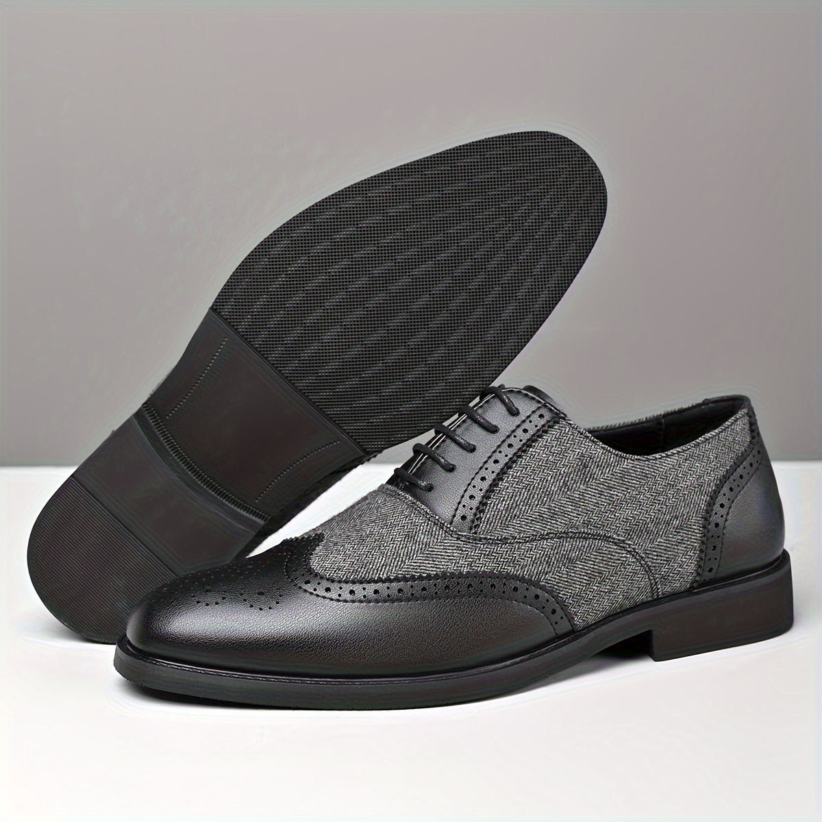 Men's Casual Business Brogue Shoes, Lace-Up Low-Top Loafers