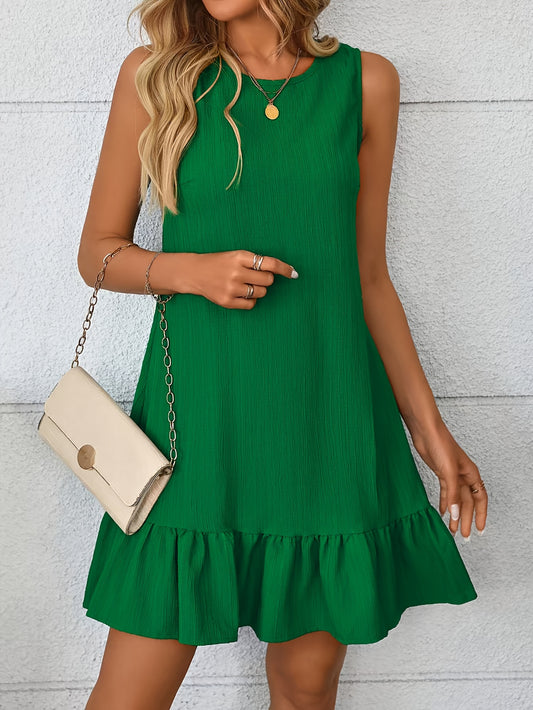 Women’s Summer A-Line Solid Color Crew Neck Dress