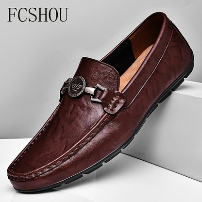 Men's Slip-On Leather Loafers - Stylish Casual & Business Shoes