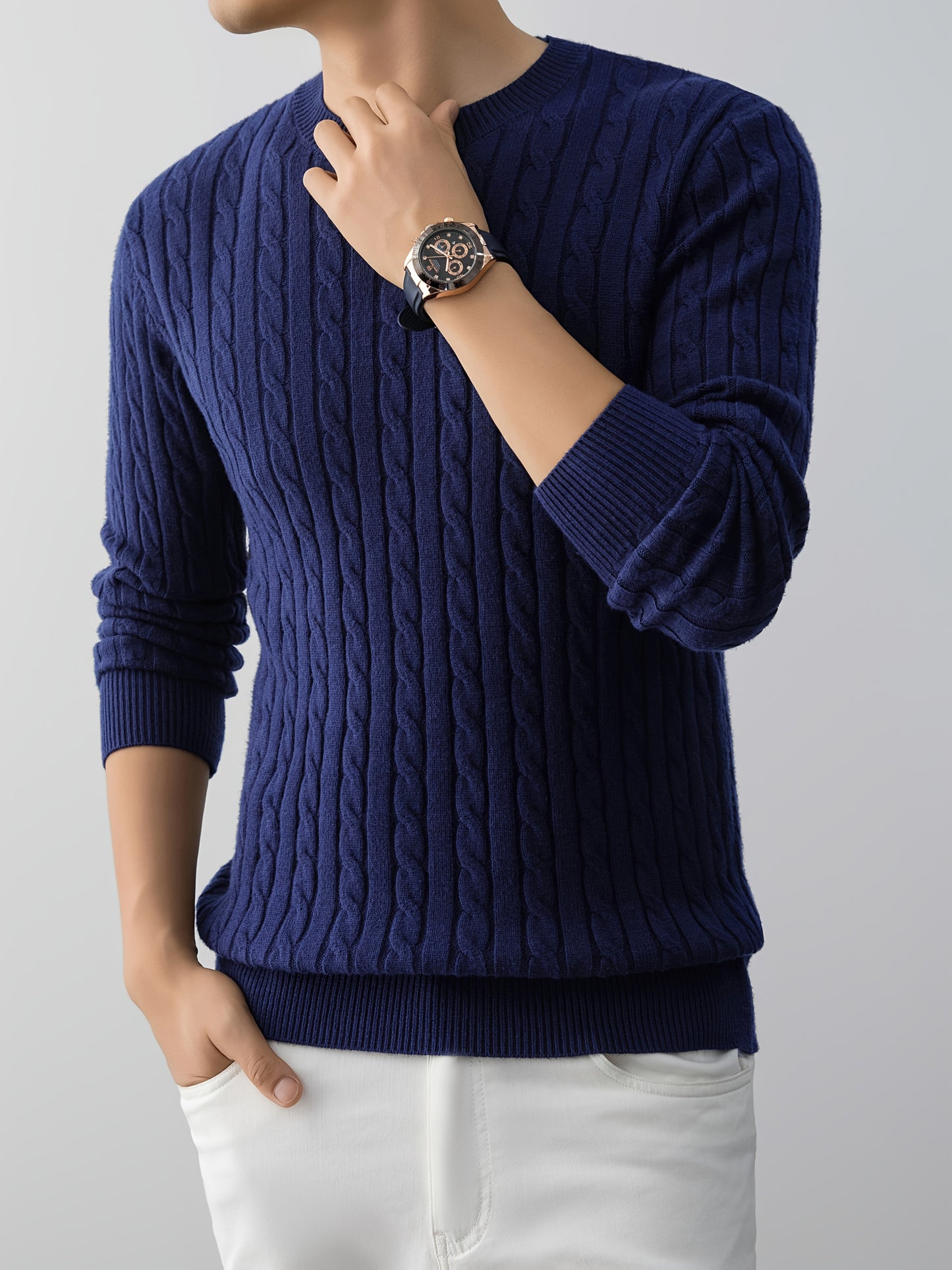 Men's Thick Winter Knit Sweater - High-Elastic Breathable Round Neck Pullover with Cross-Over Collar & Asymmetric Hem, Warm Casual Sweater for Fall/Winter, Machine Washable (Suitable for Daily Wear, Parties, Skiing) - Non- So