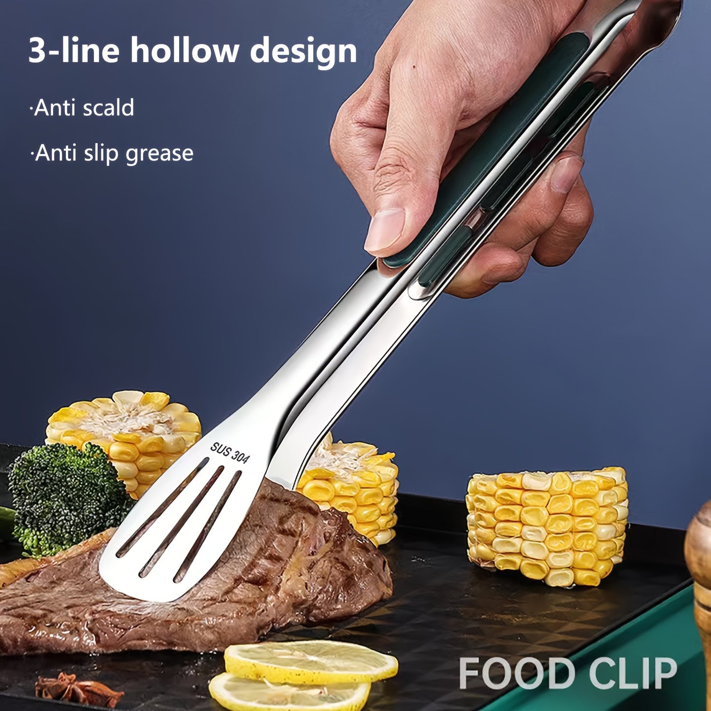 Stainless Steel Kitchen Cooking Tongs, Stainless Steel Food Tongs, Bread Serving Tongs, Anti Scalding Silica Gel, Dishwasher Safe - Small, Medium, Large