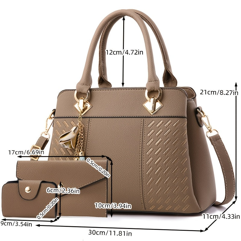 Women's Quilted PU Leather Shoulder and Crossbody Bag Set