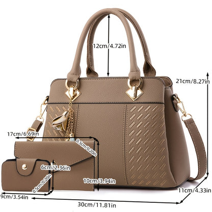 Women's Quilted PU Leather Shoulder and Crossbody Bag Set