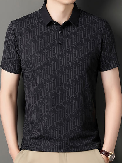 Men'S Casual Summer Short Sleeve T-Shirt with "Gil" Letter Print, Light Gray, Button-Up Collar, Medium Stretch Fabric, Regular Fit, Perfect for Weekend Outings, Relaxed Outing Shirt   Letter Print Tee   Medium Stretch Fabric