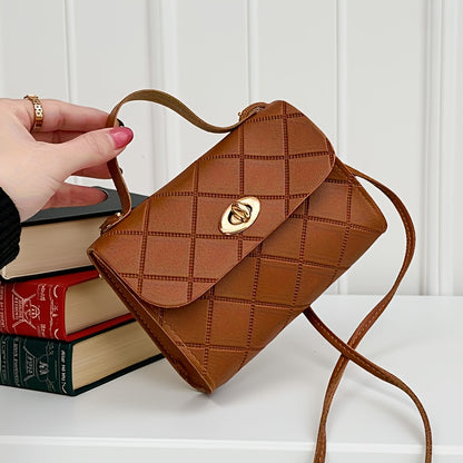 Women'S Stylish Crossbody Bag - a Chic Solid Color Shoulder Bag Featuring a Twist Lock Closure Design, Adjustable Strap with Golden Accents, Available in Patterns, And Comes in Black, Red, Pink, Brown