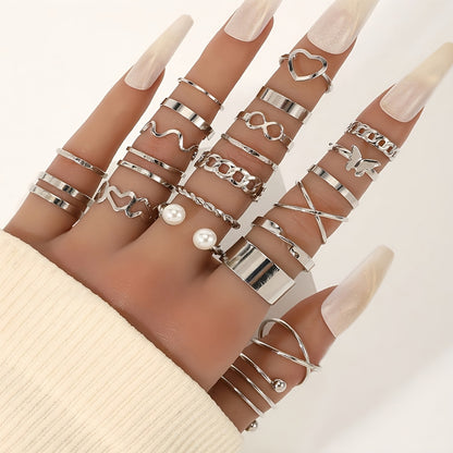 22pcs Minimalist Geometric Metal Stackable Rings for Women
