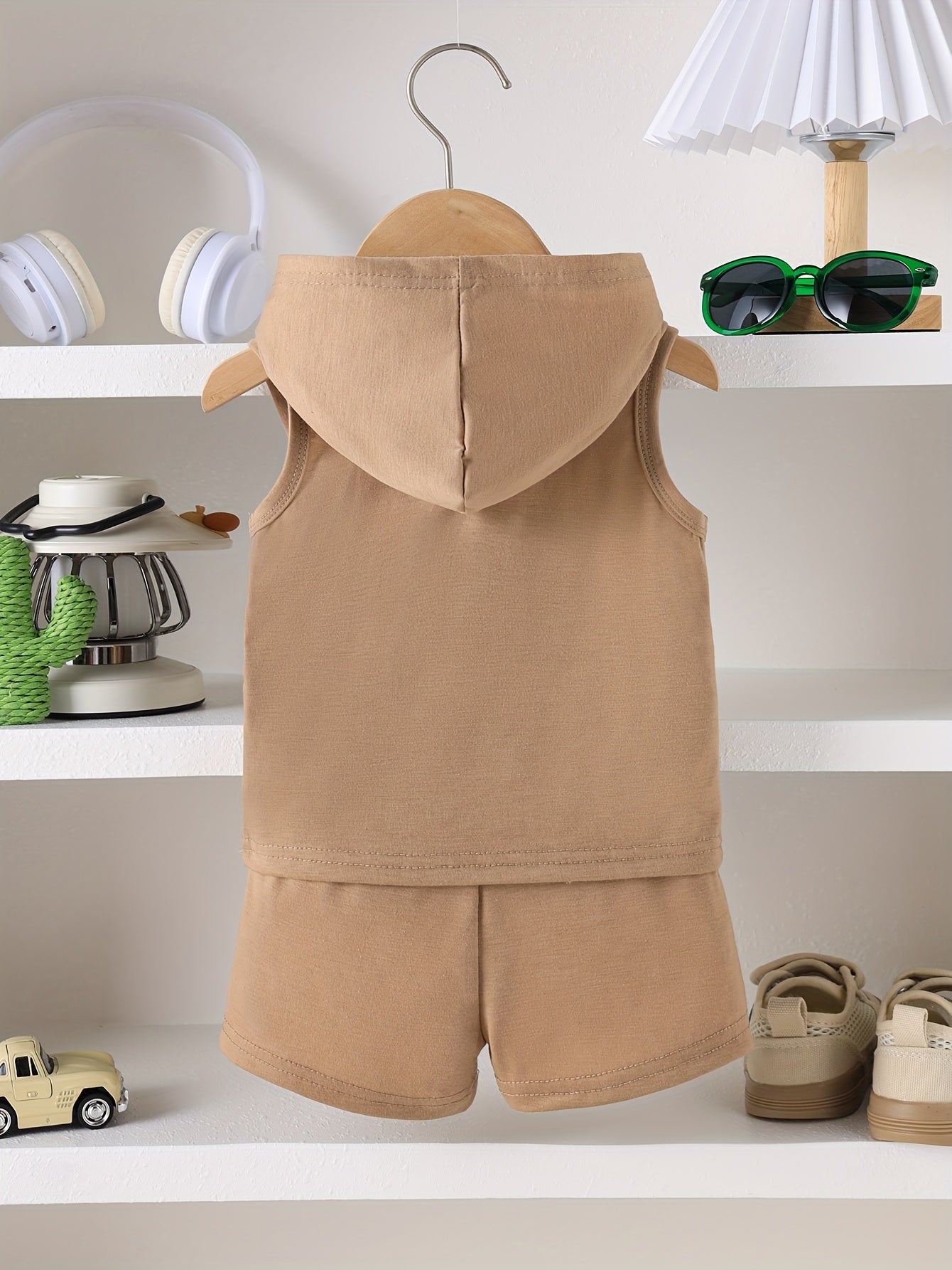 Baby Boys' Summer Hooded Vest & Shorts Set with Pockets