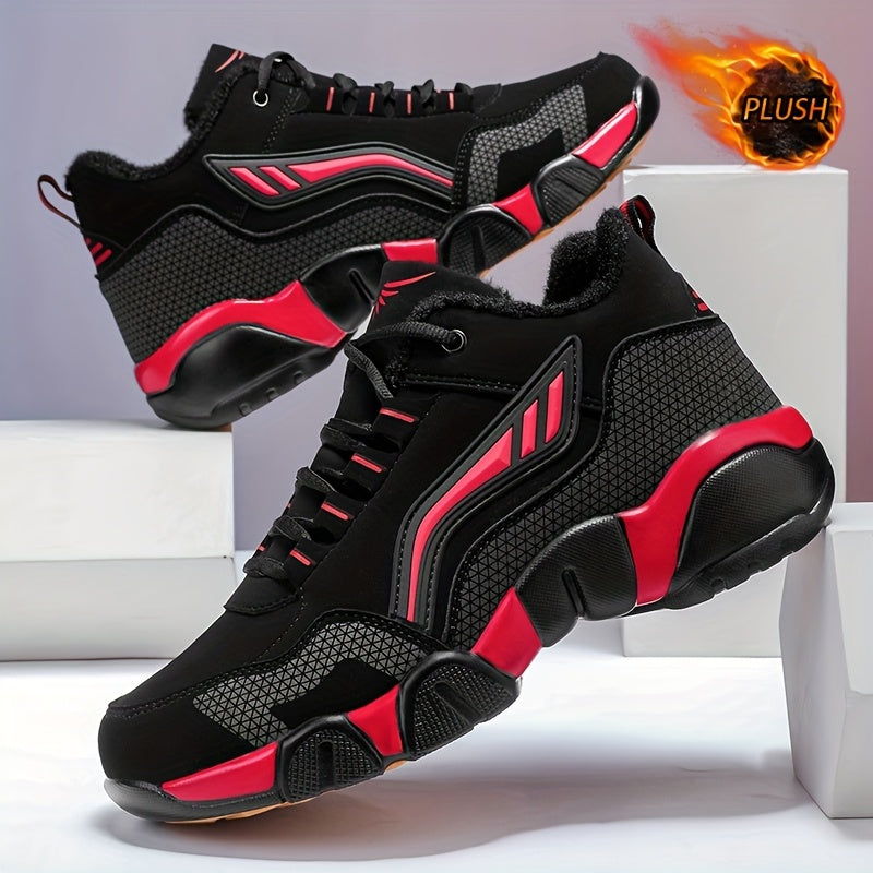 HIDEDUGO 's Heavy-Duty Winter Boots-like Sneakers - Warm Mid-Top Traction Tires, All-Terrain TPR Sole, Lace-Up Outdoor Shoes for Ice & Snow, Large Size Available (Black/White) - Cold Weather Casual & Sports