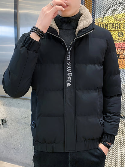 Men's Winter Jacket - Thick, Warm & Stylish with Zippered Cuffs and Pockets, Black, Casual Loose Fit for Cold Weather, Winter Clothes