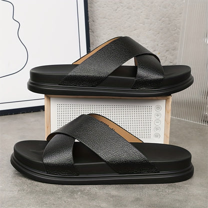 Men's Casual Slides with Soft PU Sole and Microfiber Upper