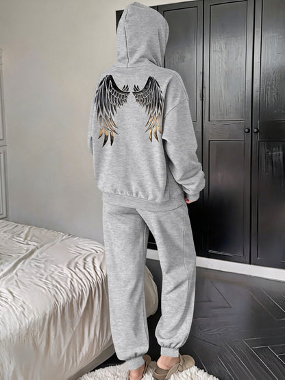 Women’s Fall Winter Casual Loose Hooded Sweatshirt & Pants Set - ayq