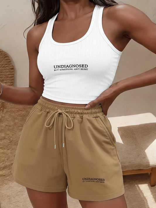 Buttery-Soft Crop Tank & Drawstring Shorts Set for Casual Comfort