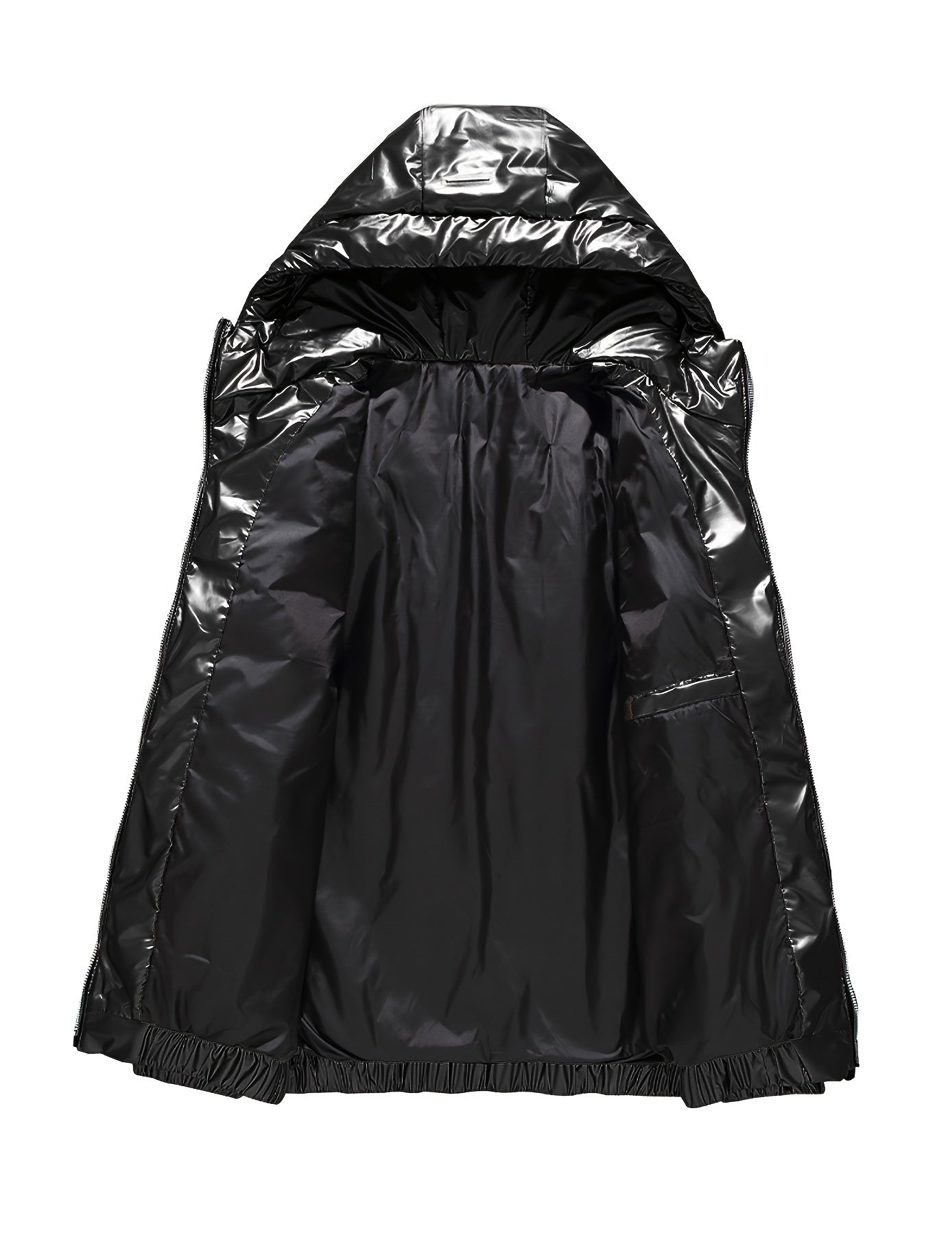 Men'S Winter Coat - Glossy Black Cold Weather Jacket, Non-Stretch Outer Shell, Zippered Pockets & Hooded Design for Formal & Everyday Use - Insulated Outerwear for Everyday & Special Occasions, Winter Jacket, Sleek Appearance