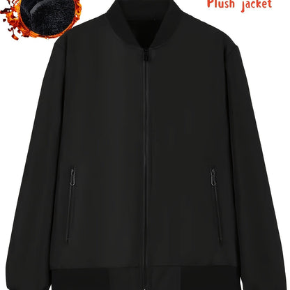 Men's Thermal Bomber Jacket - Heavyweight Winter Coat with Zippered Pocket, Casual Black Jacket, Polyester Outerwear for Men, Ideal for Aviation & Everyday Use, Casual Jacket For Men, Lightweight Jacket For Men, Winter Clothe