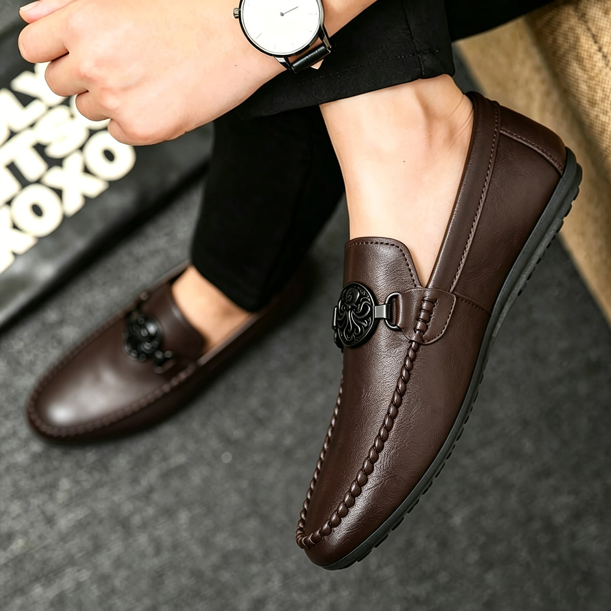Men's Solid Color Casual Low-Top Beanie Shoes with Flat Sole