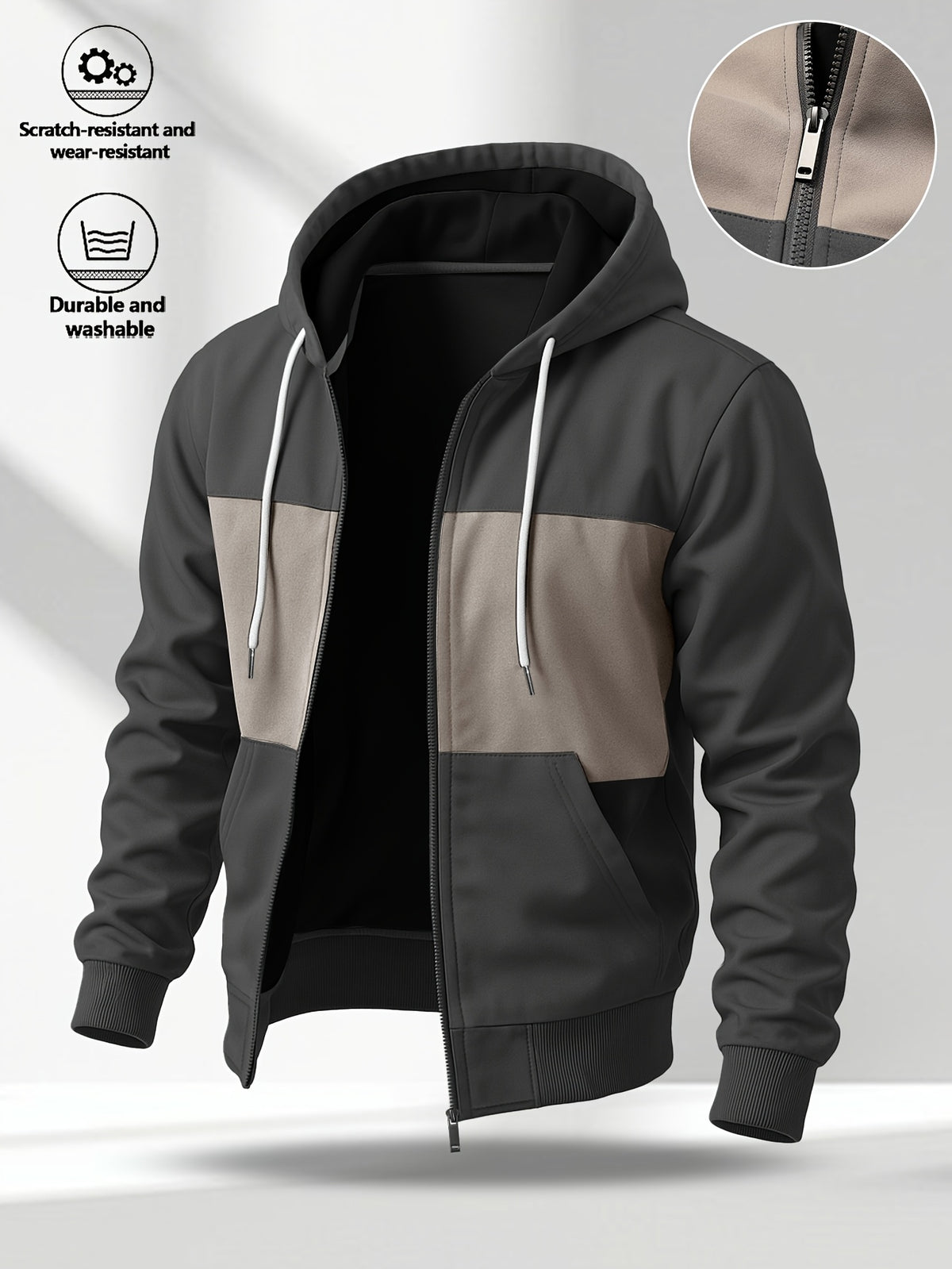 Men's Casual Hooded Zip-Up Softshell Jacket for Spring/Fall