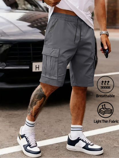 Men's Casual Summer Cargo Shorts with Elastic Waist and Pockets