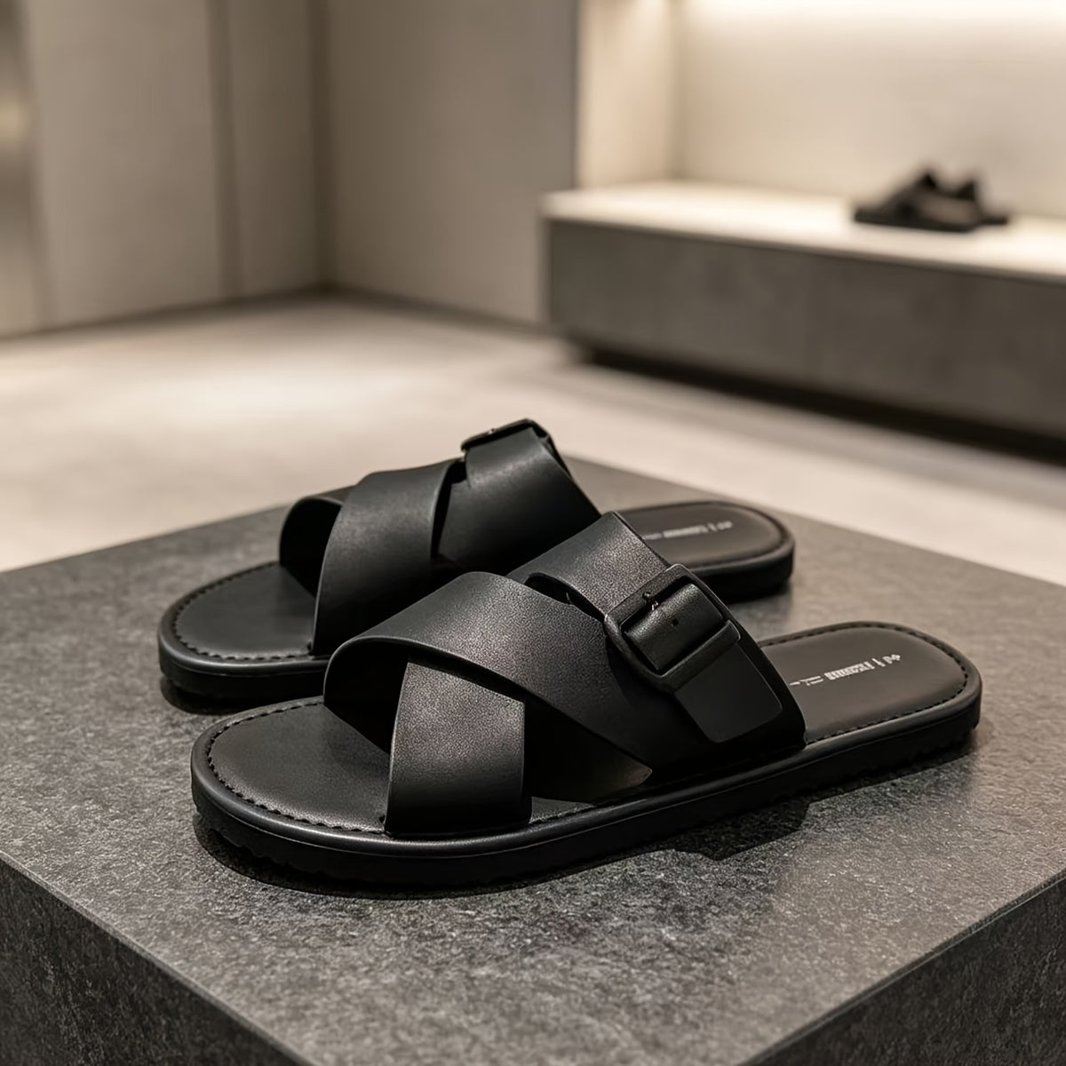 Men's Solid Color Cross-Strap Slip-On Casual Slides